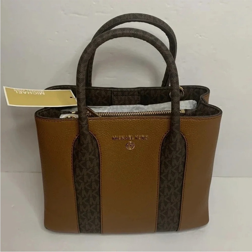 NWT Michael Kors Austin bag Brown and Black Satchel with Elegant Design